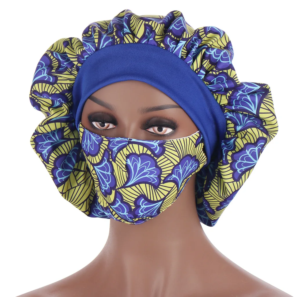  Turban Hat African Pattern Multicolor Night Cap Fashion Mask Set Ladies