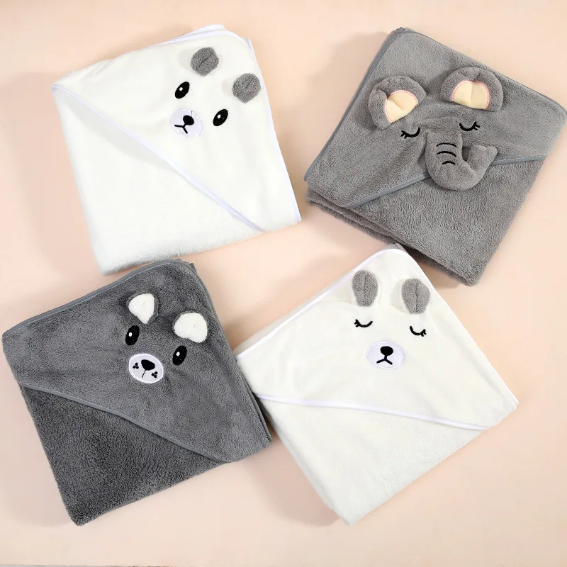 Infant child custom animal bath robes soft microfiber coral fleece white coral velvet hooded baby hooded bath towel