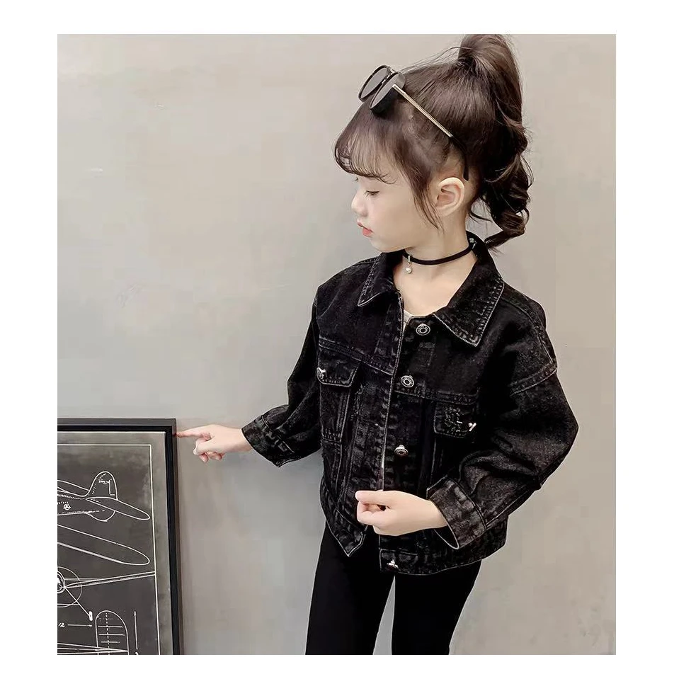 
Fashionable denim jacket with floral embroidery stitching Slightly stretchy soft denim girl jacket Girls denim jacket 