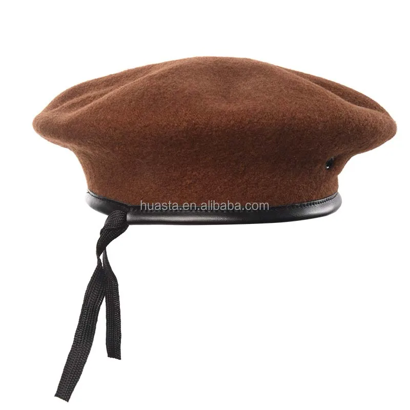 French Beret Men Wool Tactical Custom Logo Leather Beret Hats For Men