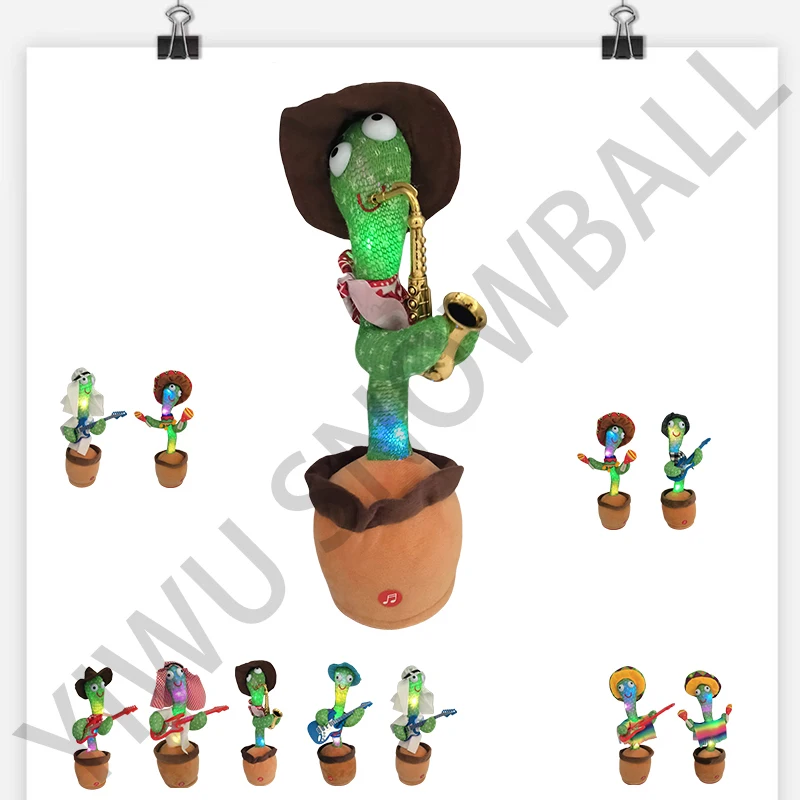 Custom USB Charging Rechargeable Electric Recording Voice Singing Talking Shake Stuffed Plush Dancing Cactus Toy For Kids