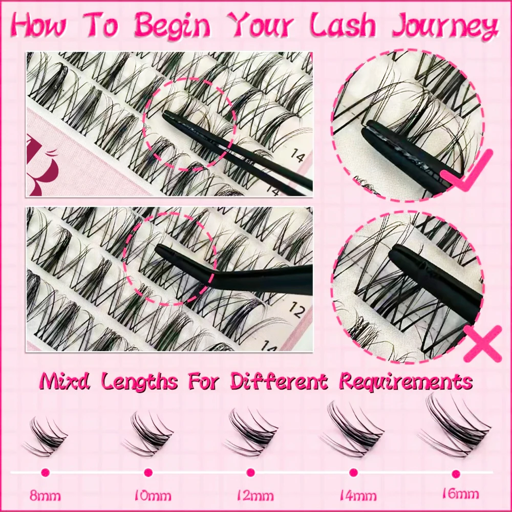 C D Curl Lash Clusters Custom Logo Hand Made Silk Natural Faux Mink Mix Curl Individual 18mm Pre Mapped Cluster Lashes