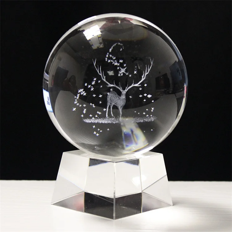 Creative Custom 3D Laser Carved Santa  Globe Crystal Balls For Christmas  Gift