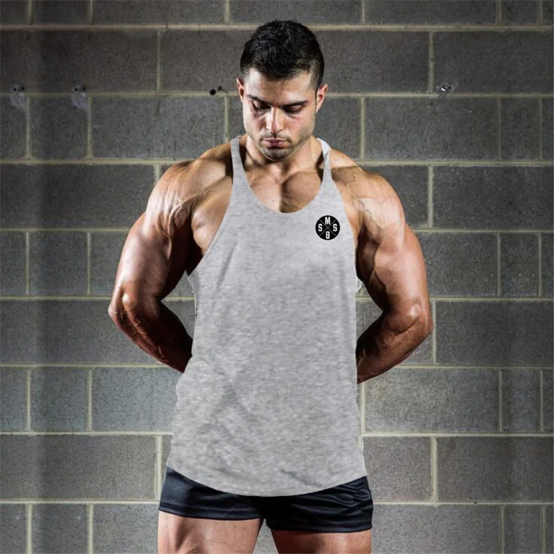 Summer Y Back Gym Stringer Men Cotton Bodybuilding Sleeveless Shirt Fitness Vest Muscle Singlets Workout Sportswear Tank Tops