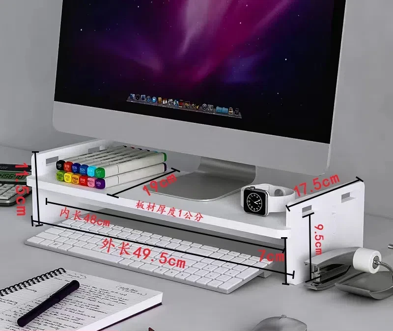 Office and Dormitory Desktop Organizer with Computer Monitor Raise Shelf Storage Box Desk Mat