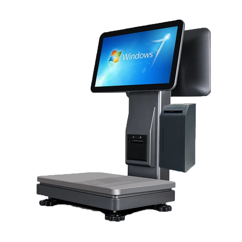 Dual Screen Windows Digital Commercial Scale Weighing Fresh Base Plus AI Electronic Scale Cash Register With Label Printer
