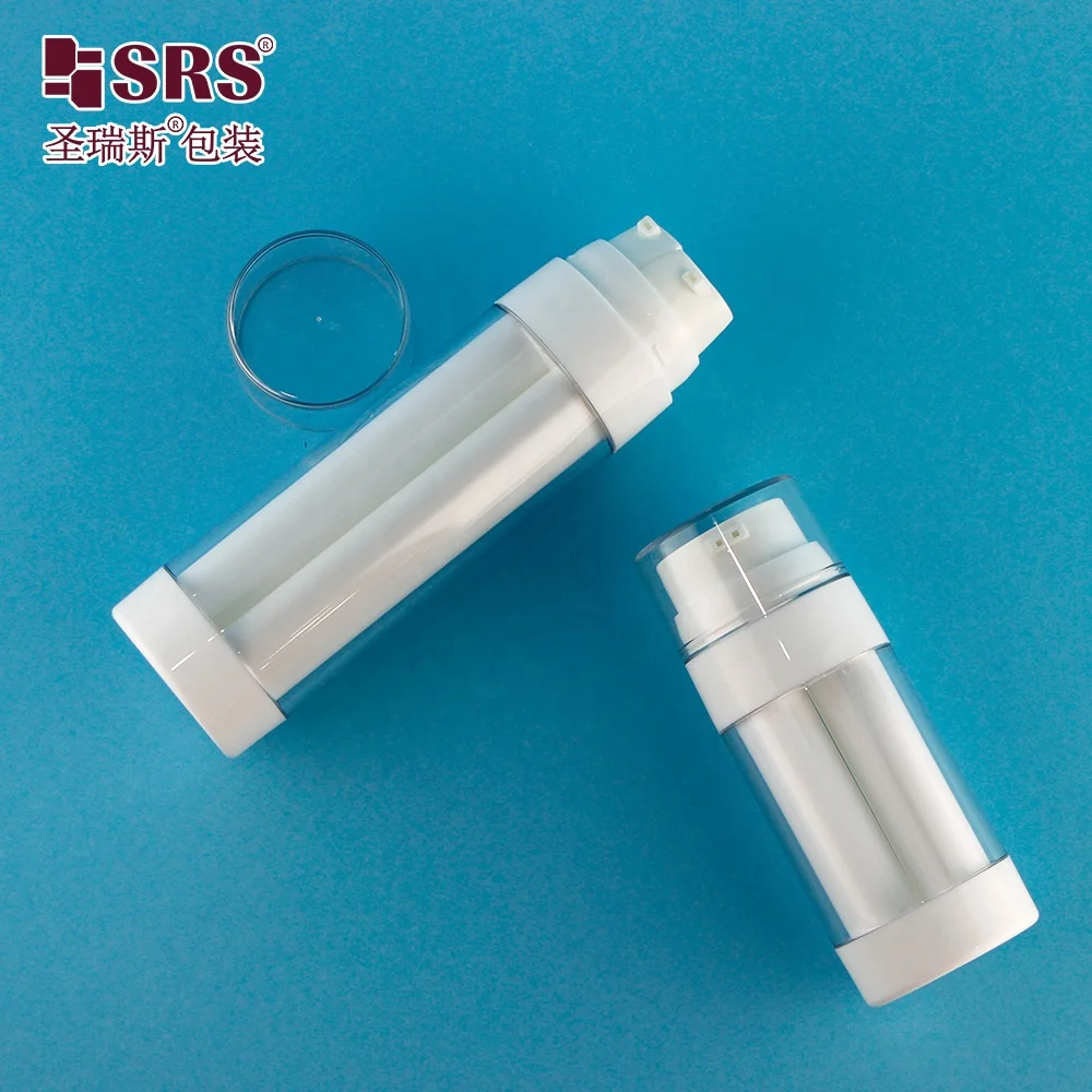 A0233 Empty Clear Airless Bottle 50ml White Container with Vacuum Pump Double Chamber 2 Separate Nozzles/Mono Nozzle For Mixing