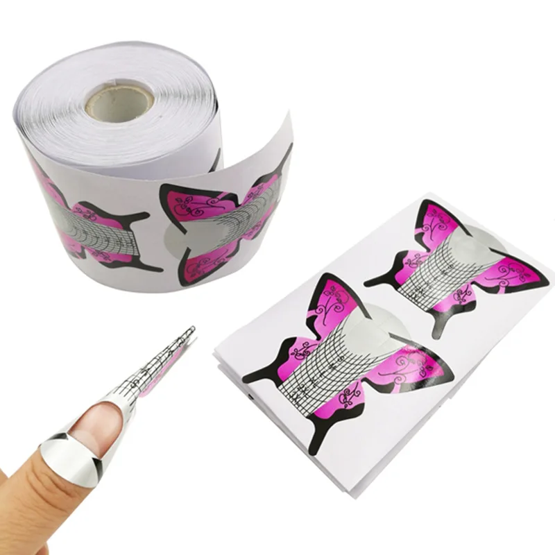 Hot Selling Butterfly Nail Form 100PCS 500PCS French UV Gel Paper Form Nails Dual Roll Long Plastic For Nail Extension