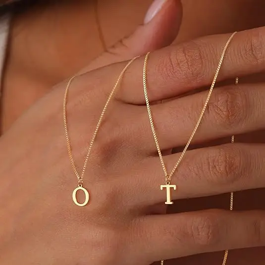 Foxgirl Gold Initial Necklaces for Women Girls, Dainty Gold Letter Necklace Tiny A-Z Pendant Choker Necklace Trendy Cute Persona
