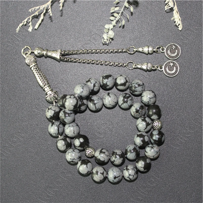 Imported 33 8mm Snowflake Stone Tasbih Islamic Prayer Beads Necklaces Muslim Rosary Masbaha Misbaha Dhikr Worry Beads Religious