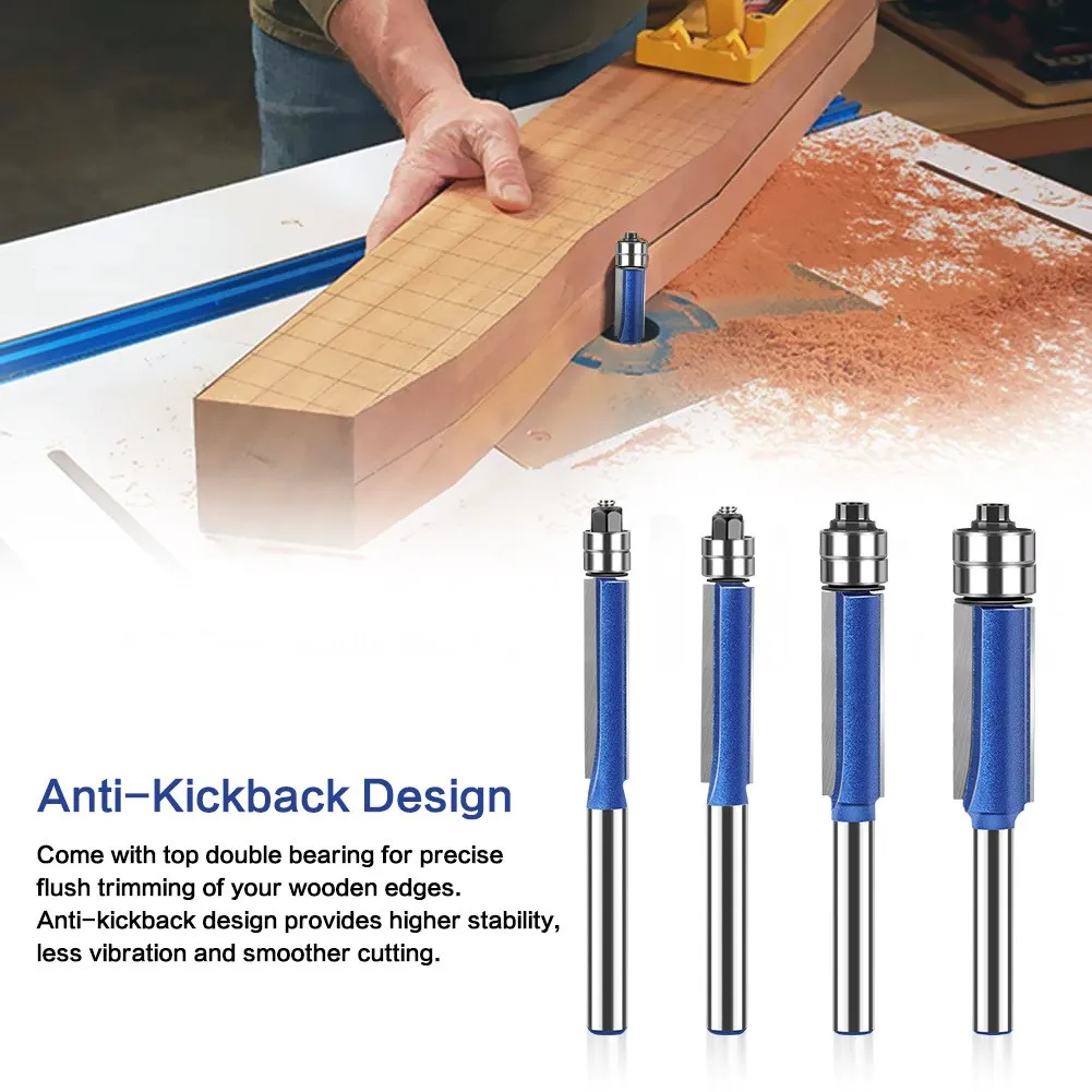 4pcs set 30mm double bearing woodworking tungsten milling cutter slotted flat end straight cut carbide end mill