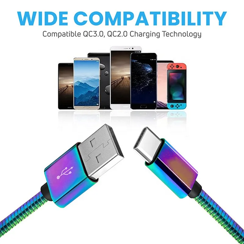 Type A Power Cable With Micro Metal Braided Flexible Phone Type C Usb Cable
