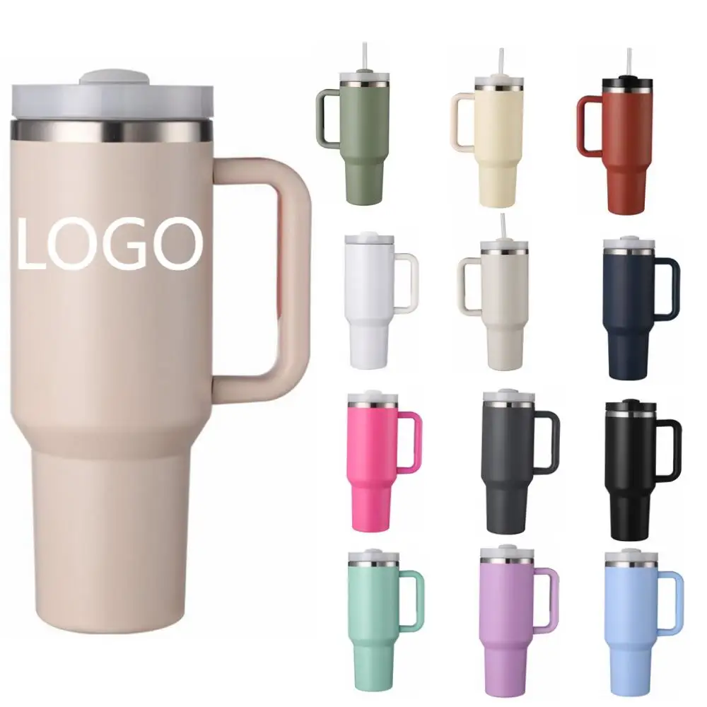 CUPPARK BPA бесплатно 40 унций дорожная кружка из нержавеющей стали изолированная H2.0 с ручкой и соломой