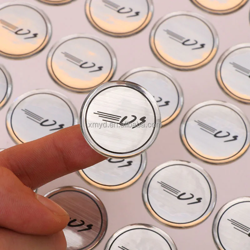 Custom Company Logo Sticker Crystal Resin Brushed Silver Foil Printed Epoxy Sticker 3D Dome Resin Labels