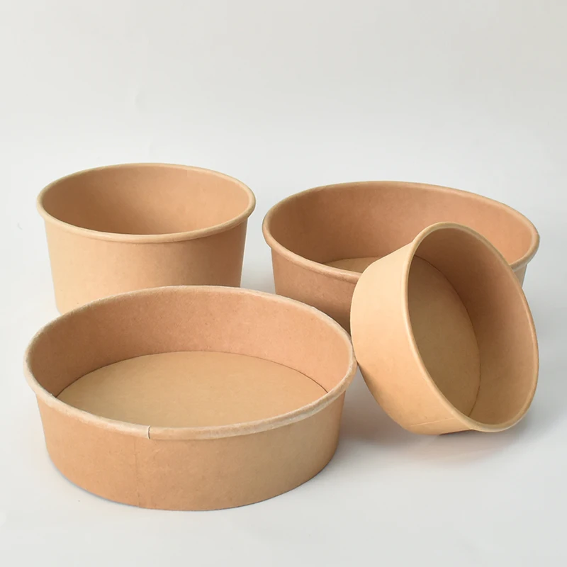 Free Sample 1000ml Round Kraft Paper Soup Bowl Printed Take Away Salad fastfood boxes