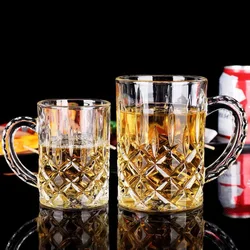 European-style Household Heat-resistant Crystal Glass Transparent Patterned Beer Cup Large Raw Cup Tea Drinking Water Drinking