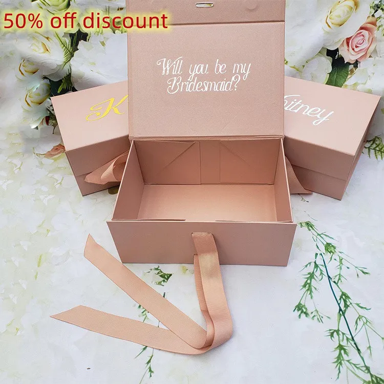 Luxury Bridesmaid Paper Box Folding Wedding Gift Box Cardboard Shipping Custom Printed Magnetic Lid Ribbon Packaging Gift Box