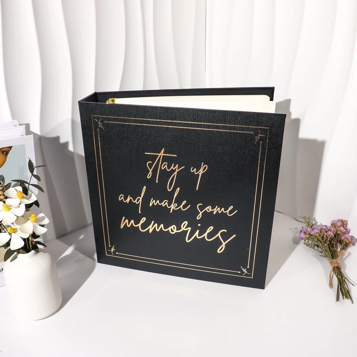 Handmade Fabric Photo Album Black 4x6 YO Ring Binding photo album  Offset Printing DIY Commemorative Card Book with Hot Stamping