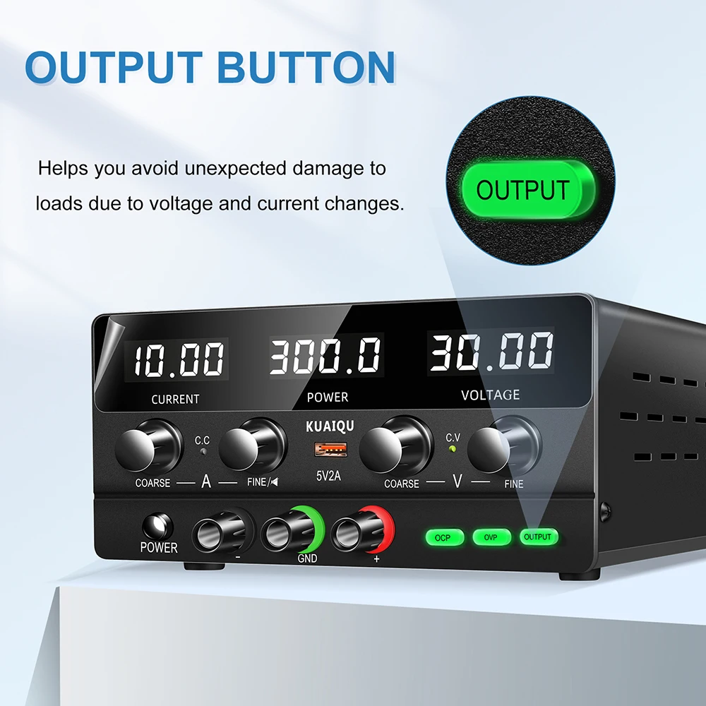 KUAIQU SPPS-H3010 30V 10A 300W Adjustable Bench Switch DC Power Supply OCP OVP Output Short Circuit Protection USB Quick Charger