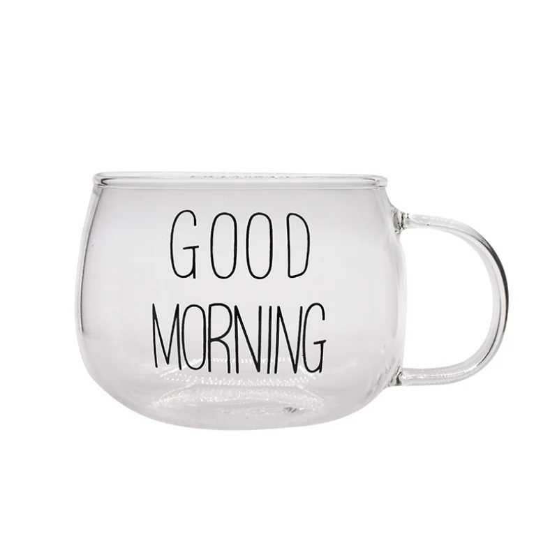 
wholesale Heat-resistant glass round Milk mugs breakfast cups good morning cups microwave oven glass cups 