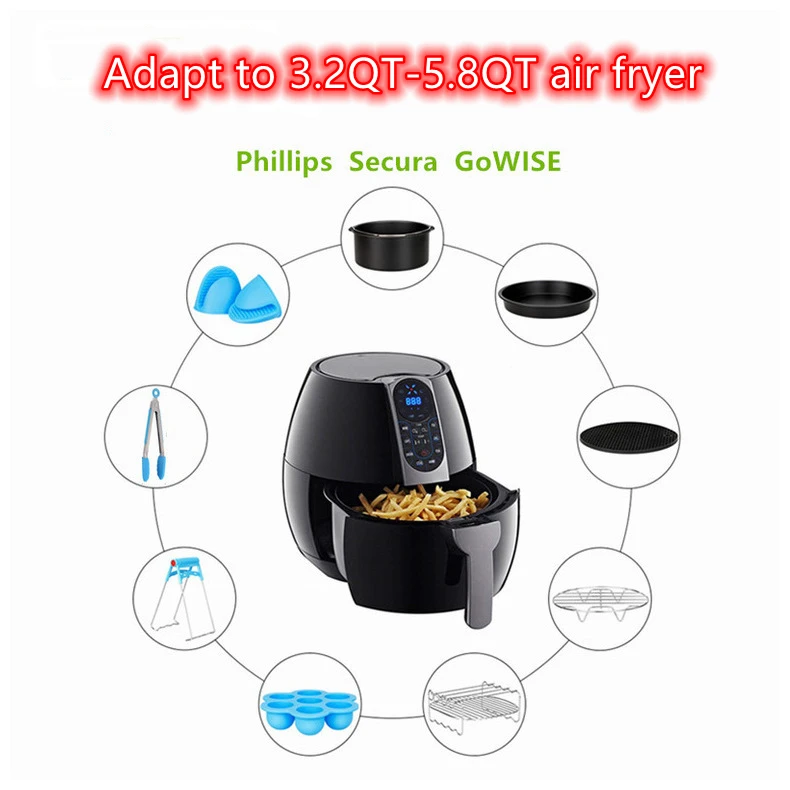 Air fryer accessory set 7 inch cake mold cake pan pizza tray steaming rack barbecue grill suitable for 3.2-5.8QT fryer