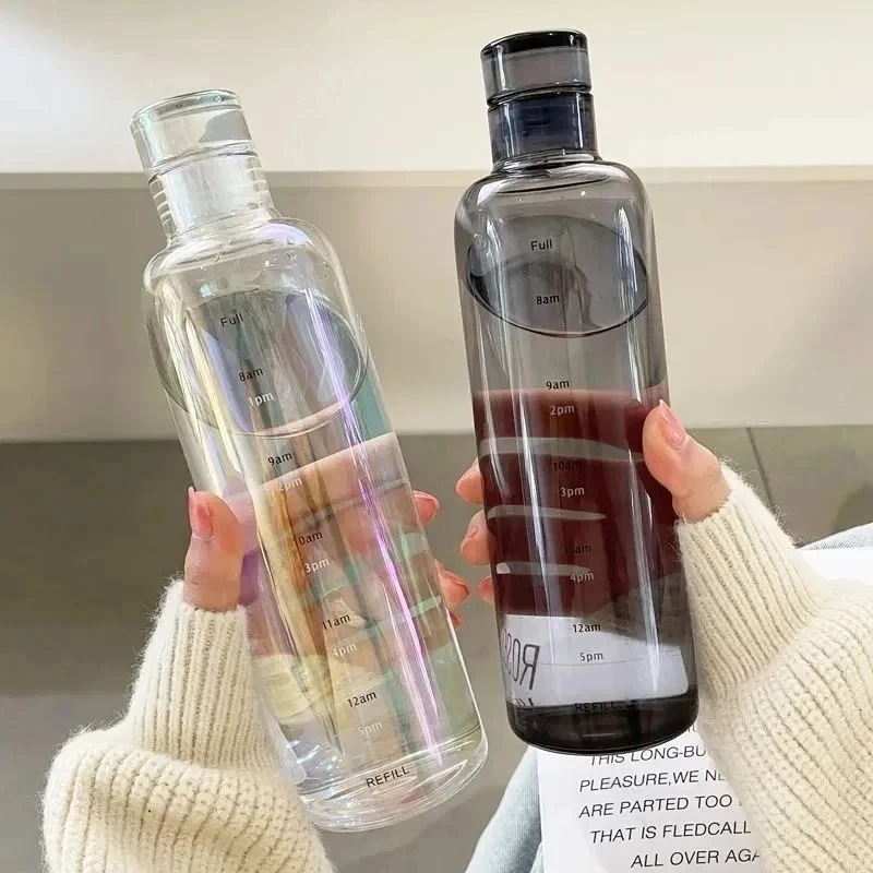 BPA Free 500ml Glass Bottle Custom Logo Time Marker Drinking Tumbler Unisex Travel Outdoor Activities Clear Milk Juice Water Cup