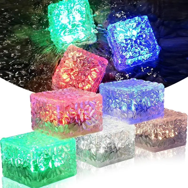 4 Led RGB Solar Outdoor Waterproof Ice LED Cubes Light Solar Powered Lamp Solar Crystal Brick Light For Deck Pool Garden