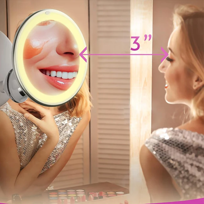 Mini Cosmetic Skincare Small Cheap Portable Beauty Makeup Mirror With Led Lights Wall Mounted 10X Magnifying Make Up Mirror