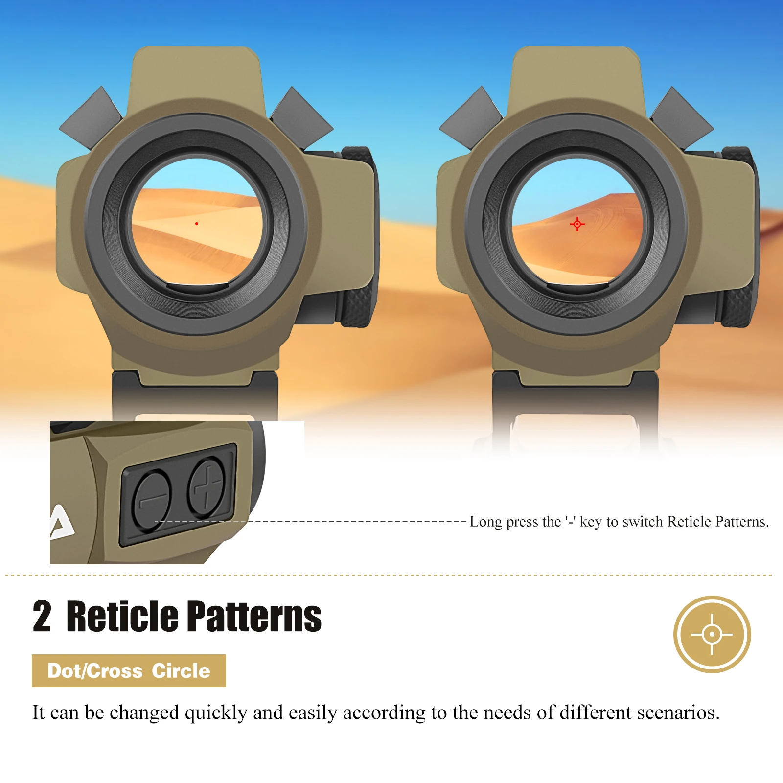 1x20 Solar Energy Three Colors 2 Reticle Shockproof Tactical Hunting Reflex Optic Sight