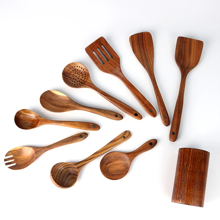 Hot Selling Acacia Wooden kitchen utensil sets,accesorios de cocina,home Non-Stick cooking tools sets