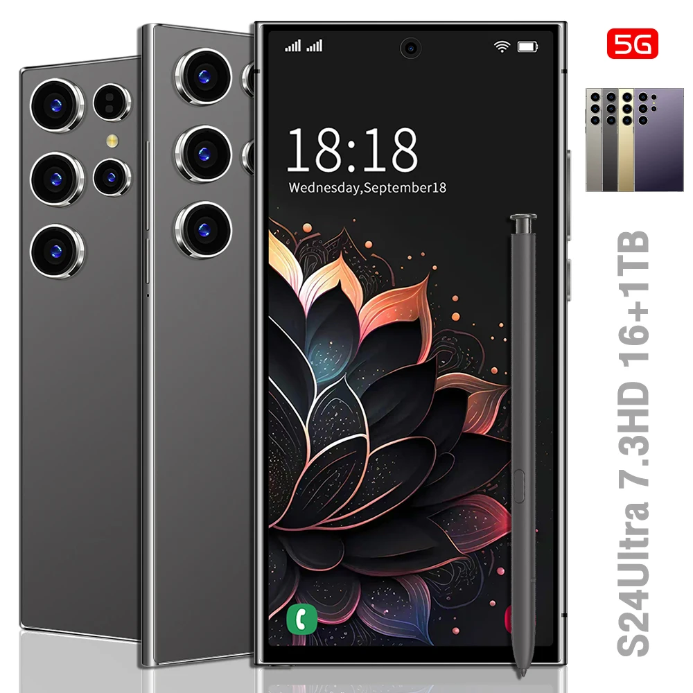 2025 Ultra 5G S24 Smart Phone Android 14 Hot Selling S Pen Facial Recognition Fingerprint Unlock LTE 4K Mobile English Operating