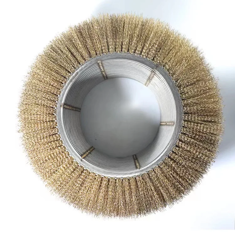 Custom Assemble Polishing Brass Wire Double Stainless Steel Belt Spiral Roller Brush with Shaft