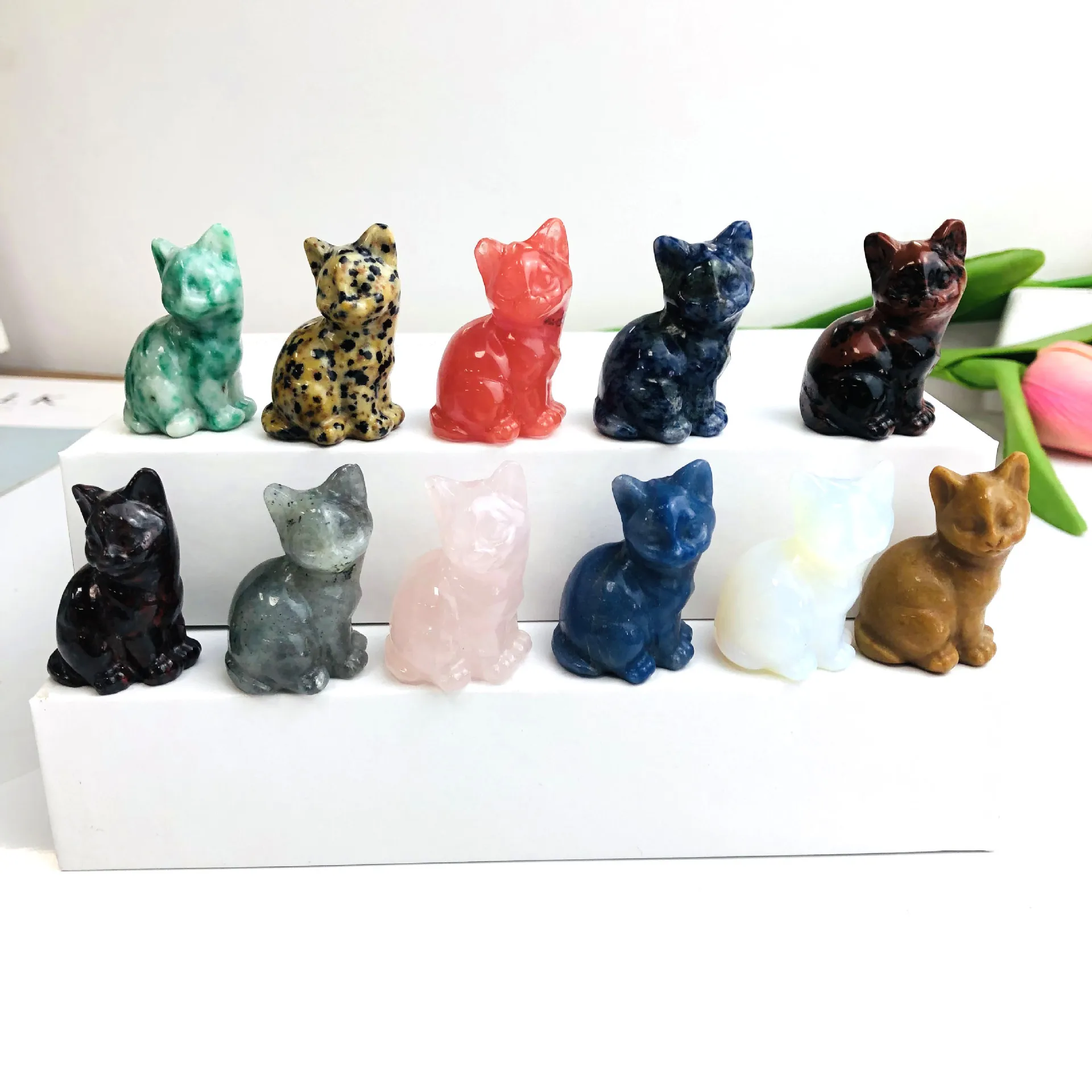 Best Price Natural Stone Pink Crystal Amethyst Carved Crystal Craft Sitting Cats  Stone Hello Kitty 1.2 inch For Home Decor