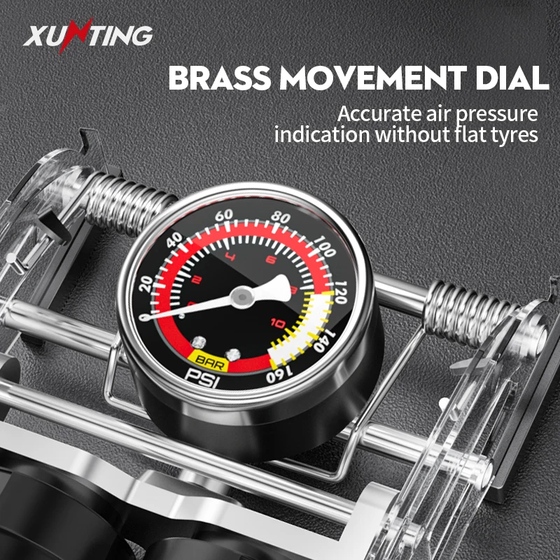 Xunting Bike Foot Pump Air with Pressure Gauge Max160psi Schrader Presta Tyre Inflator MTB Car Ball Bicycle Pump Soccer Ball