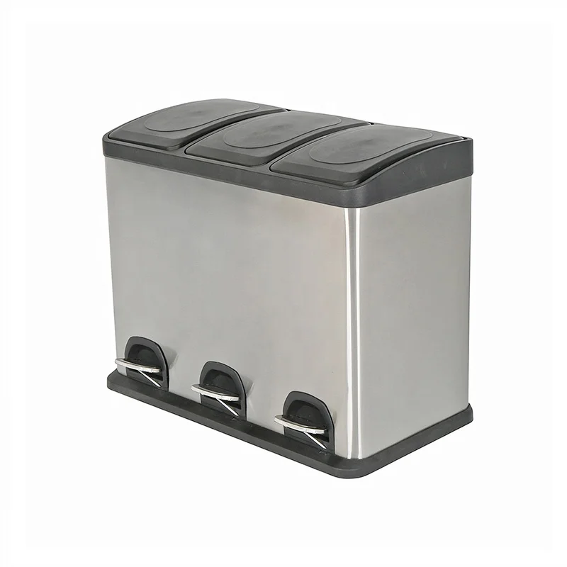 Competitive Recycle Sale Stainless Steel Kitchen Sorting Garbage Bins 3-in-1 Waste Separation Pedal 2 Compartment Rectangle Bin