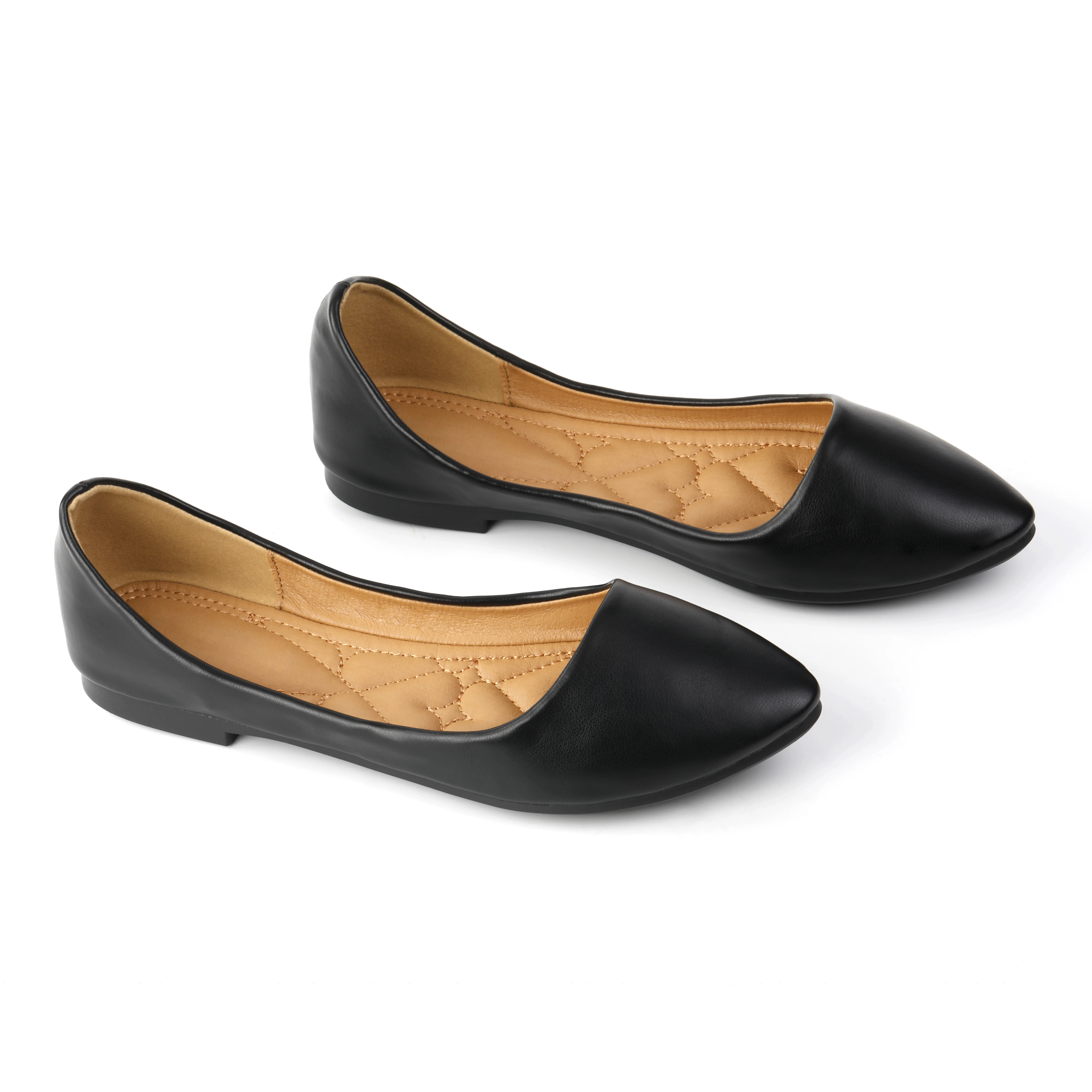 Soft Comfortable Pu Leather Plus Big Size Cusp Pointed End Nude Shoes Flat For Women Office Commute