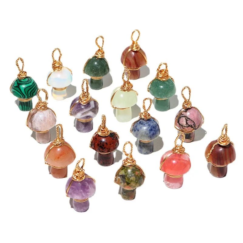 Natural Stone Cute Tiger Eye Stone Quartz Amethysts Leaf Mushroom Pendants for Jewelry Making Jade Buddha Pendant