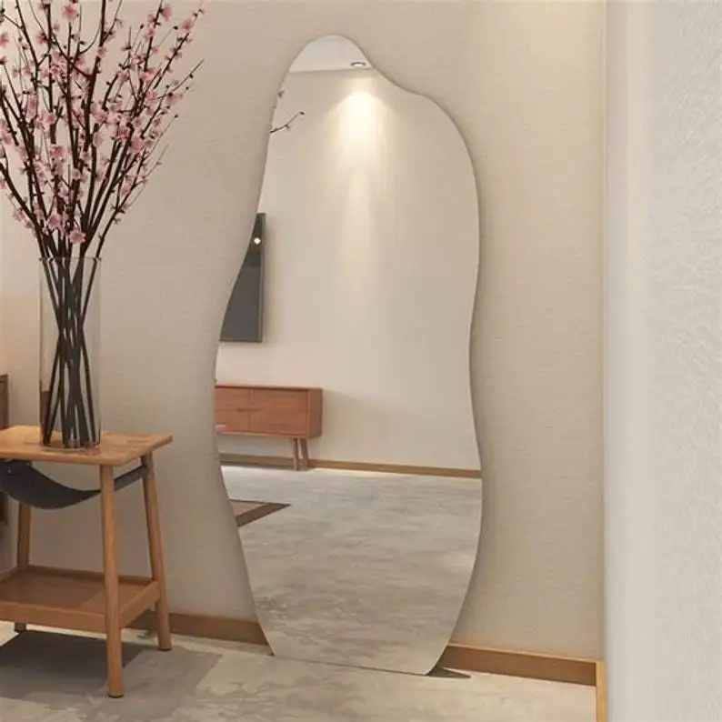 Asymmetrical Wall Mirror Design Handmade Decorative Aesthetic Wall Hanging Irregular full floor length Mirror for home decor