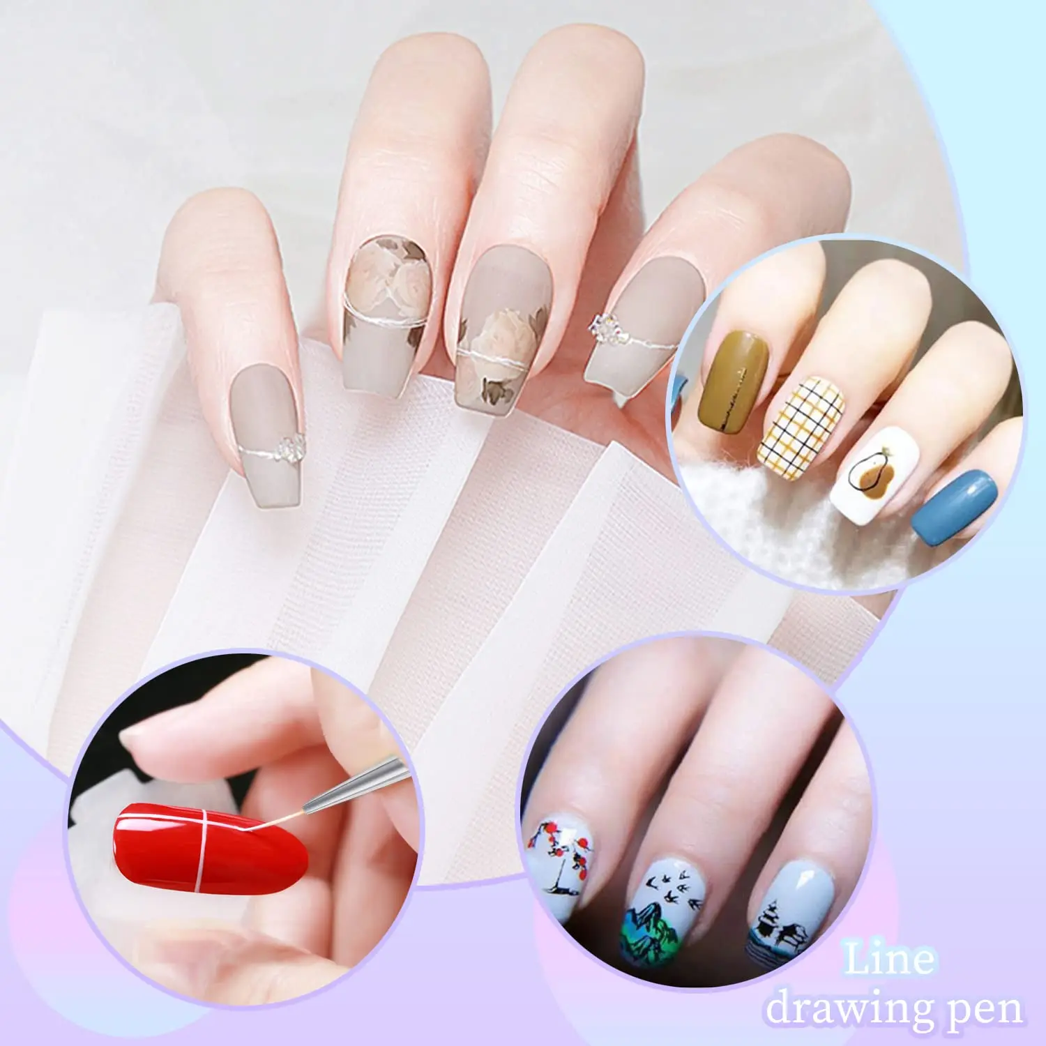 5 Pcs 4/18/12/9/6mm Nail Detail Brush Thin Nail Design Brush Pen Set for Nail Painting Drawing