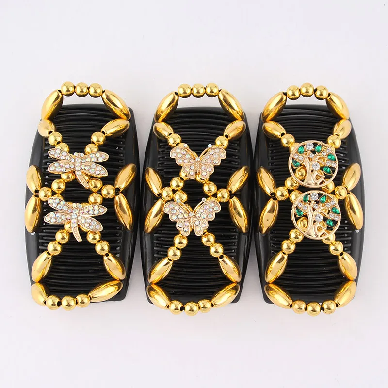 GEERDENG 2021 New Trendy Double Row Beaded Ponytail Holder Decorative Ladies Hair Clip Magic Hair Combs