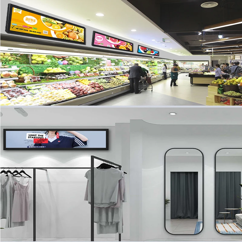 Factory Customization Hanging LCD Stretched Bar Digital Signage LED Screen Advertising Display for Advertising Equipment