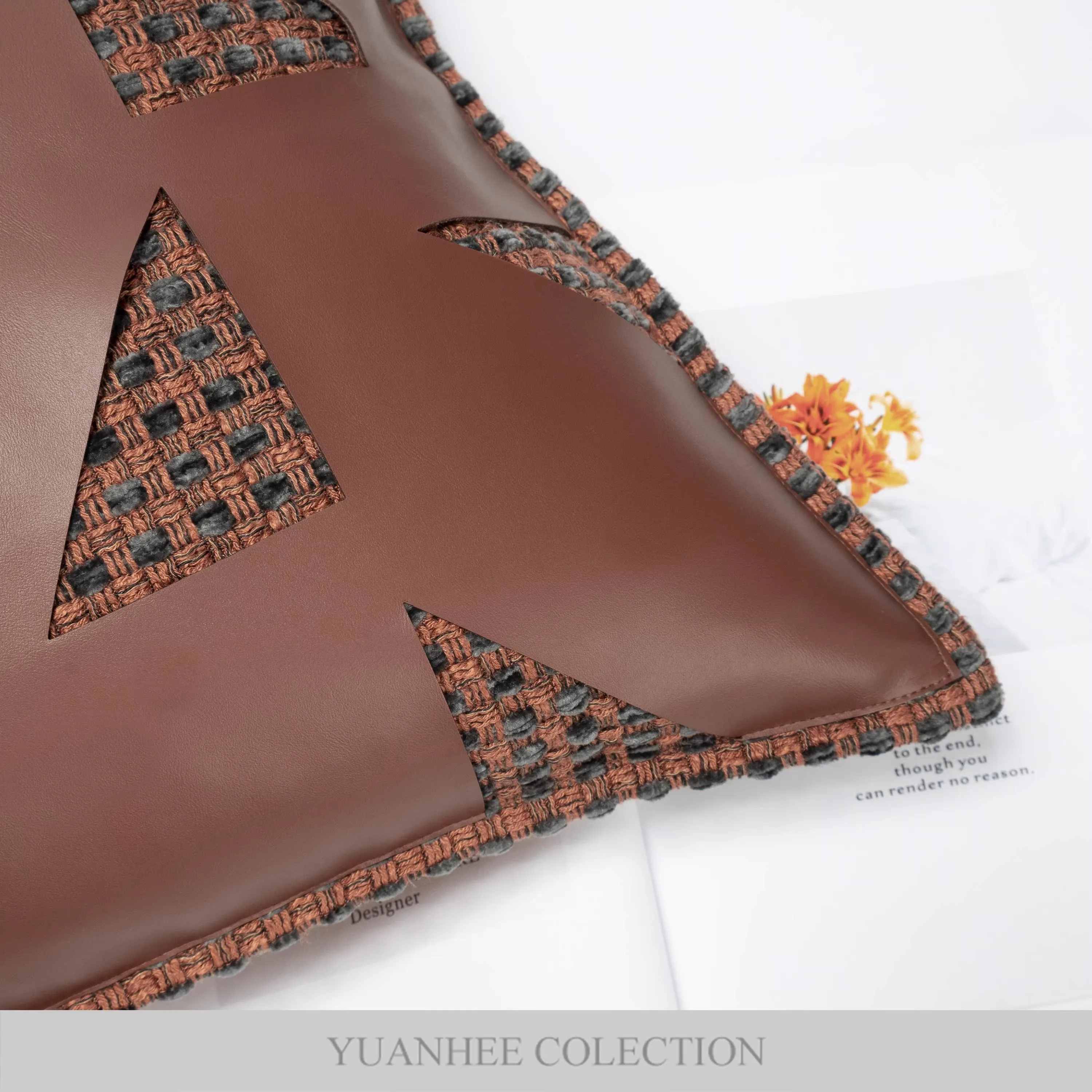 Yuanhee home textile leather splicing pillow used in hotel living room bedroom bed cushion home decoration pillow cushion cover