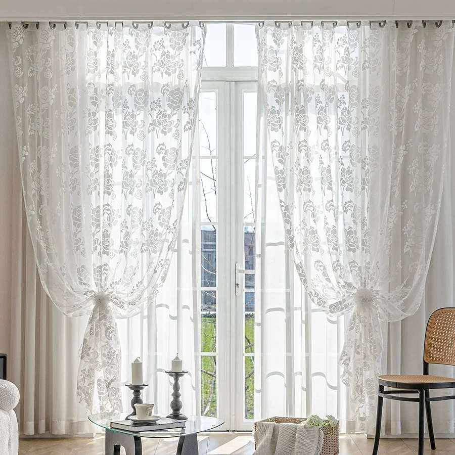 wholesale elegant living room bedroom hotel luxury pastoral burnout printing flower white sheer window curtains for home