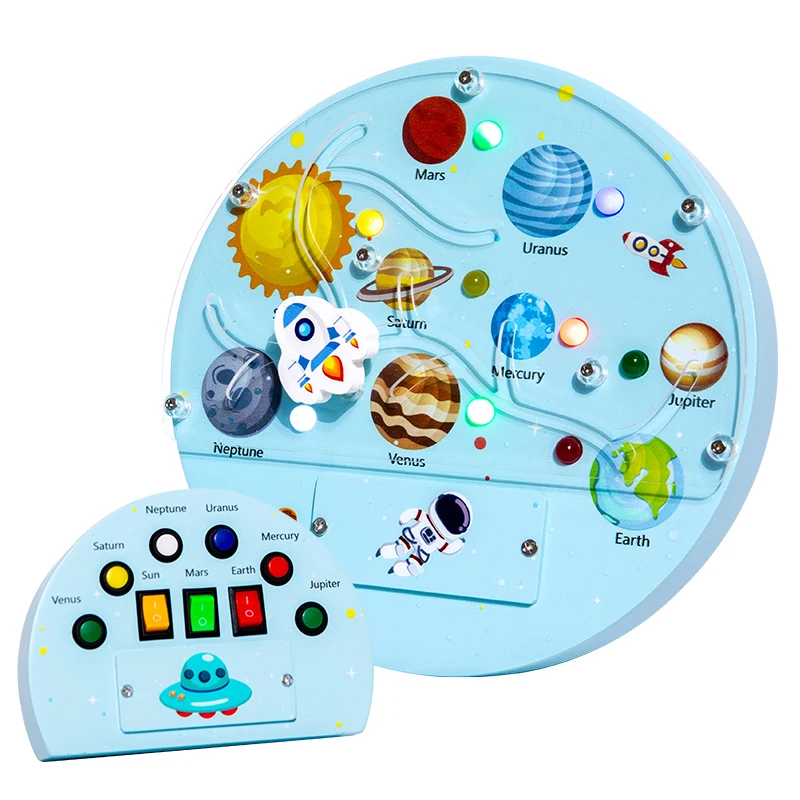 Remote LED Busy Board Universe Theme Wooden Cognitive Game for Children Educational Toy for Enhanced Cognitive Skills