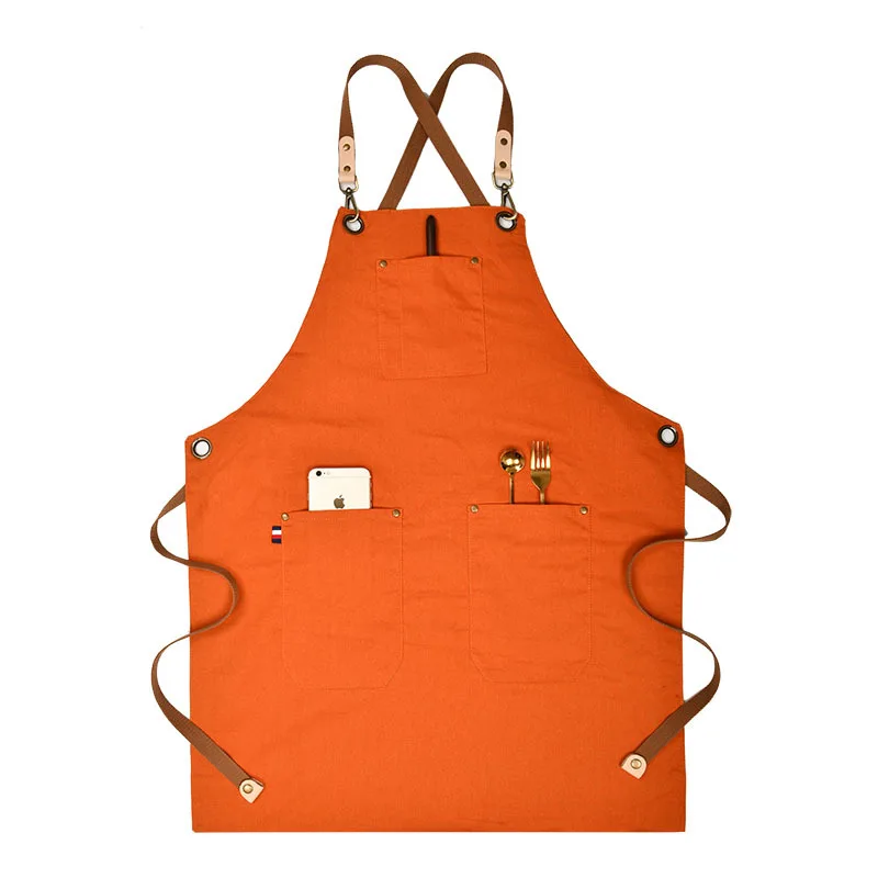 Custom design logo printed gray color 100% cotton yarn dyed fabric cooking kitchen apron