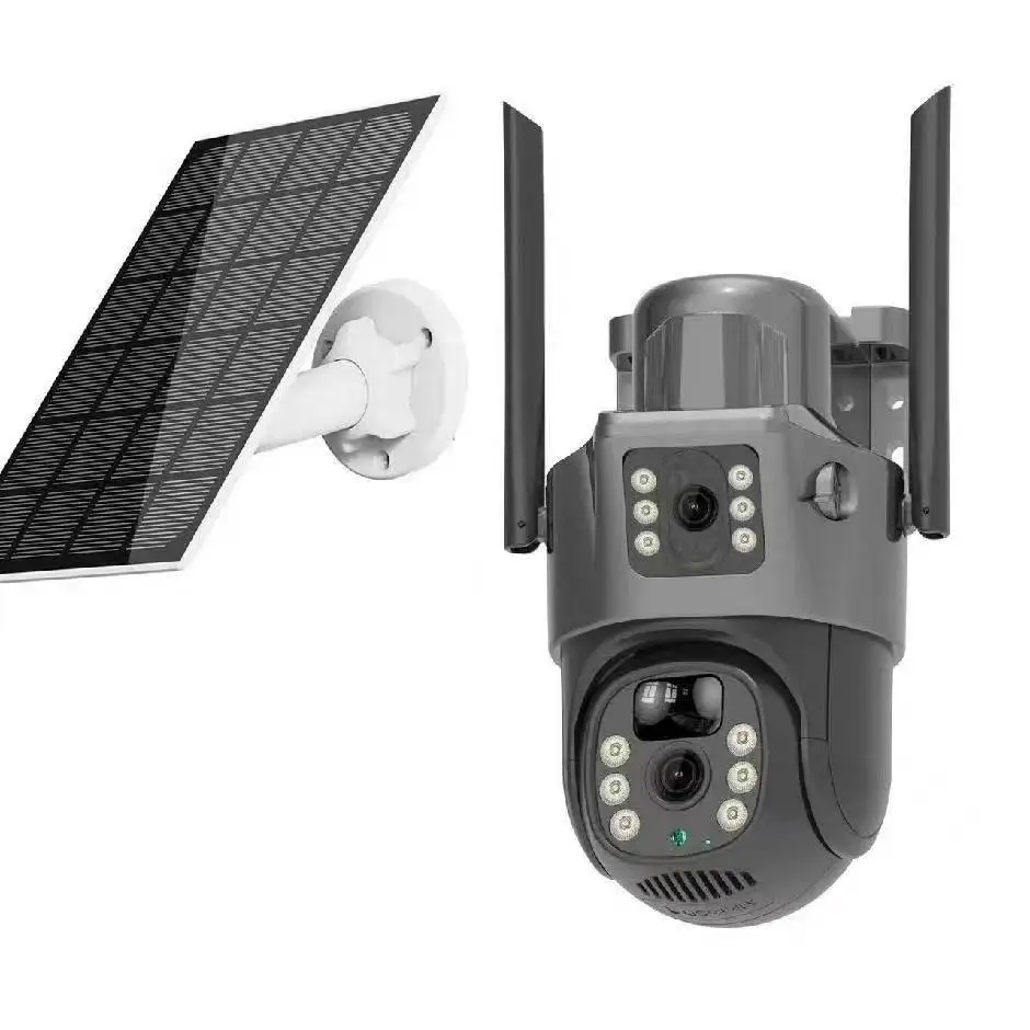 waterproof outdoor 180 degree dual lens solar cctv camera 4g sim card