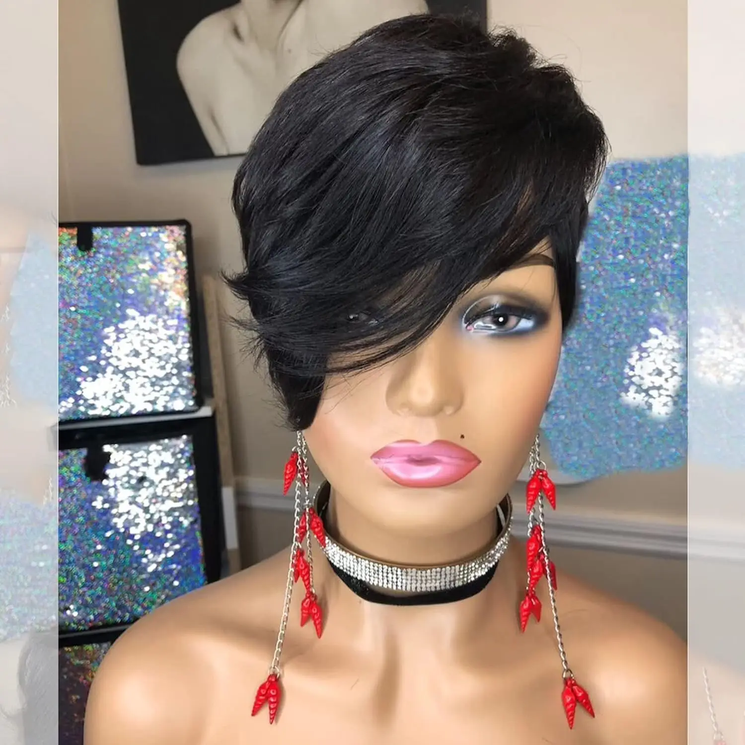Pixie Cut Wigs for Black Women Human Hair Short  Bob  Brazilian  Hair Side bang Pixie HairCut Wigs Glueless Wigs