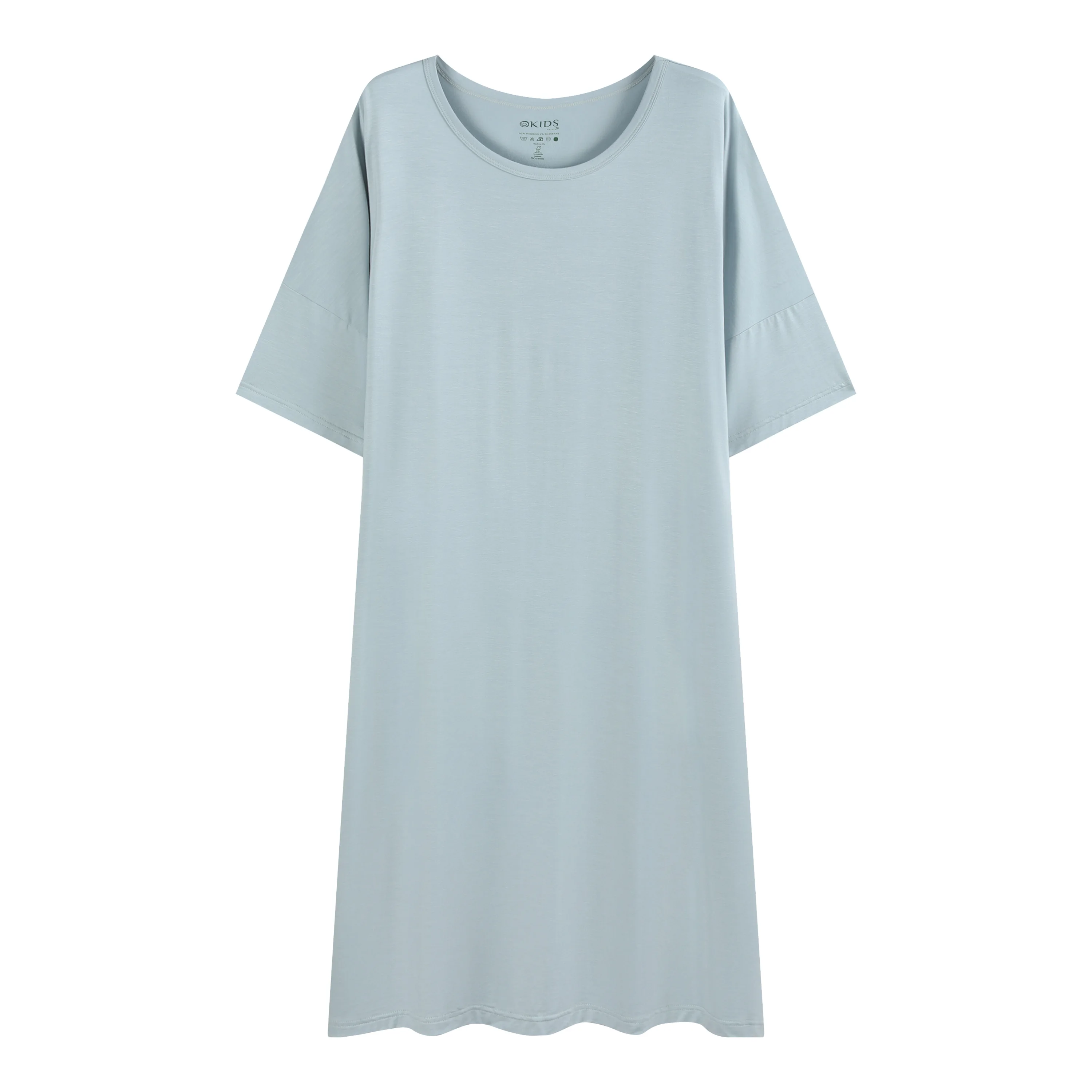 Bamboo Womens Clothing Night Dress Pajama Pure Lake Blue Round Neck Long Pajama Skirt Short Sleeve Pajamas Dress For Women