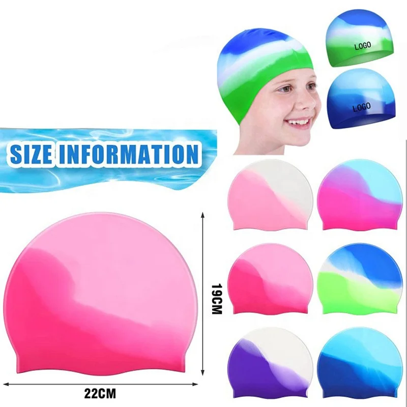 Custom printed logo silicone swim hat adult and youth silicone cap mixed colors waterproof hair care swimming cap