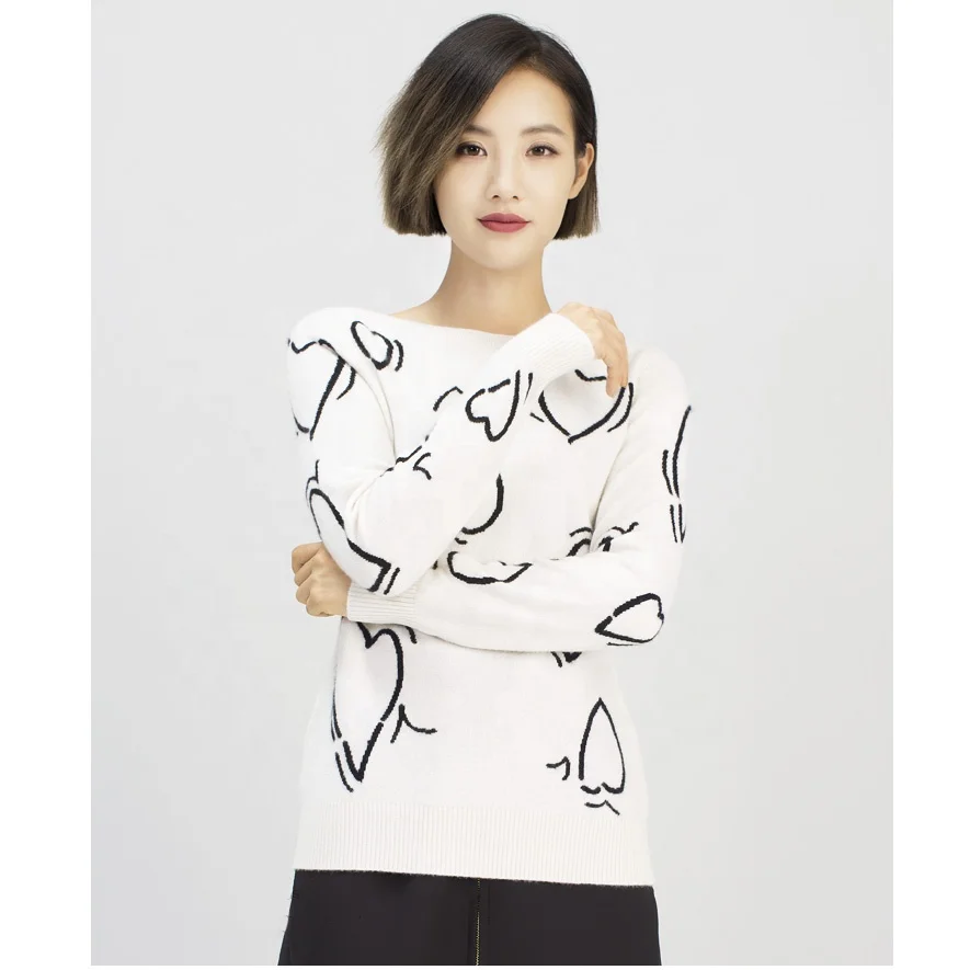 custom women boutique sweaters 100%merino wool jacquard knit Christmas sweaters for women